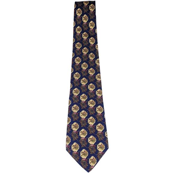 SALVATORE FERRAGAMO 100% Silk Tie Equestrian Horses Jockey Made in Italy ~ Blue - Picture 1 of 8